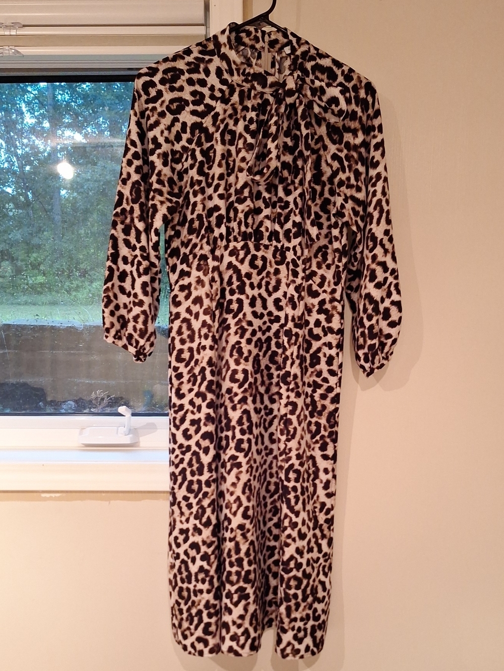 Calvin Klein Beige and Brown Leopard-Print Midi Dress